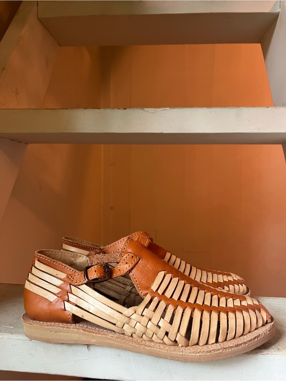 Calzado de Piel Huarache Style Woven Leather Sandals - Tan & Cognac - Picture 4 of 7